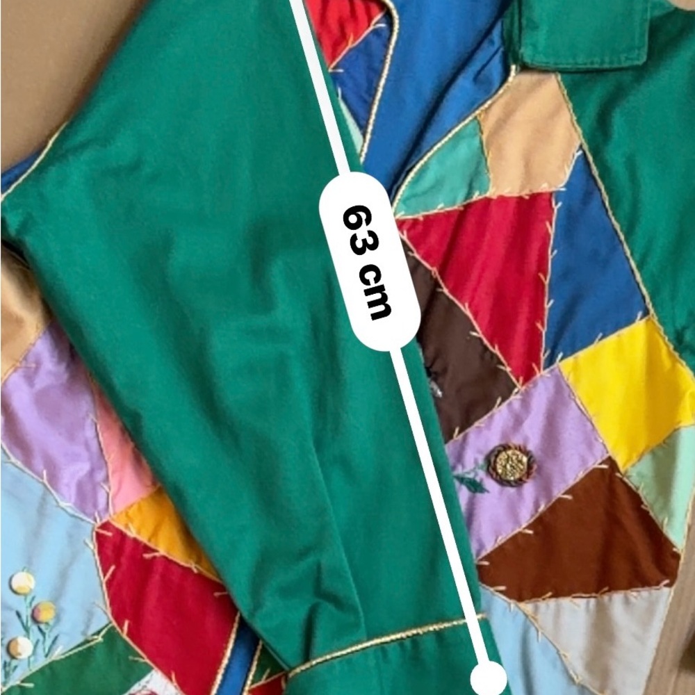Vintage. One of a kind. Patchwork Green Women's Jacket - Multicolor Accent - Picture 14 of 16